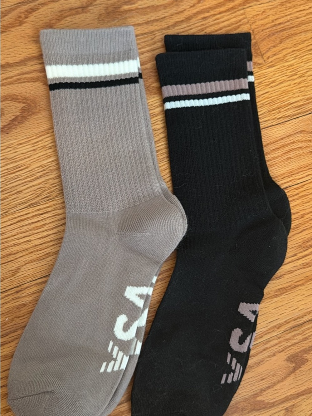 Victoria's Secret Crew Socks in Black & Taupe with Stripe Detail